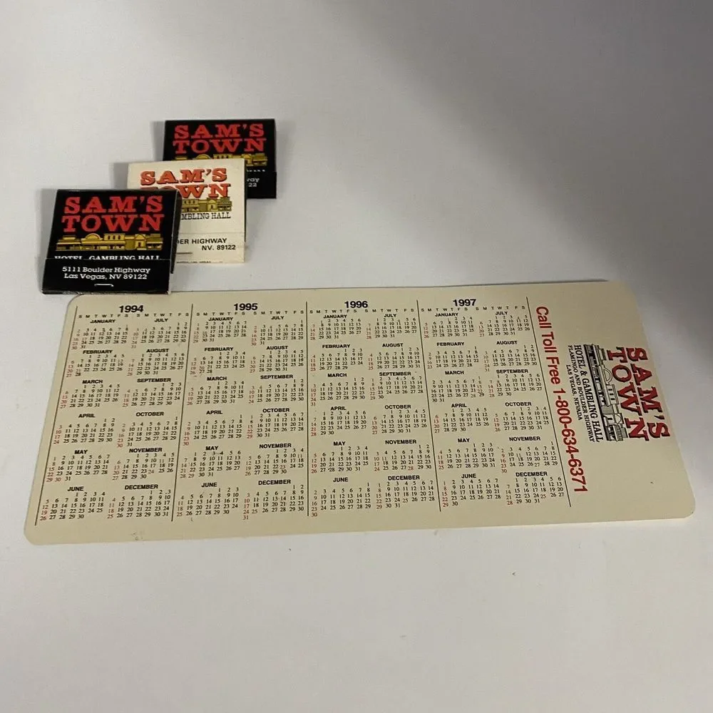 Sams Town Gold River Hotel Gambling Hall Casino Souvenir 1995 Calendar & Matches